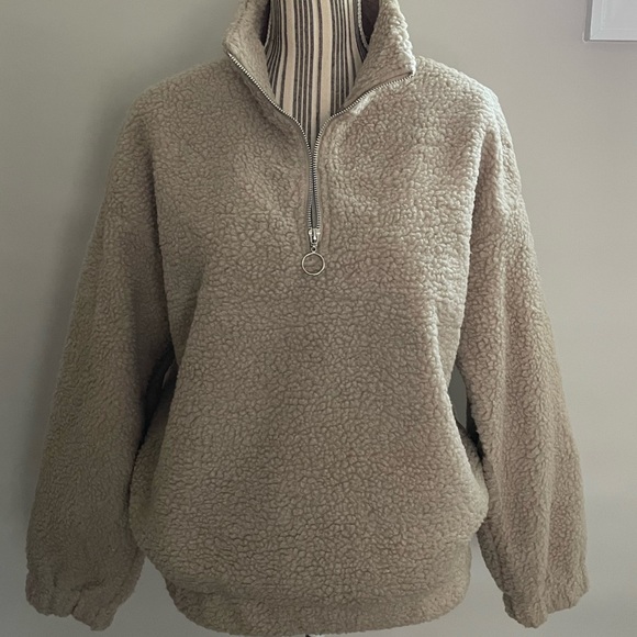 Women's Sherpa Zippered Mock Neck Pullover Jacket SZ Large - Picture 3 of 8